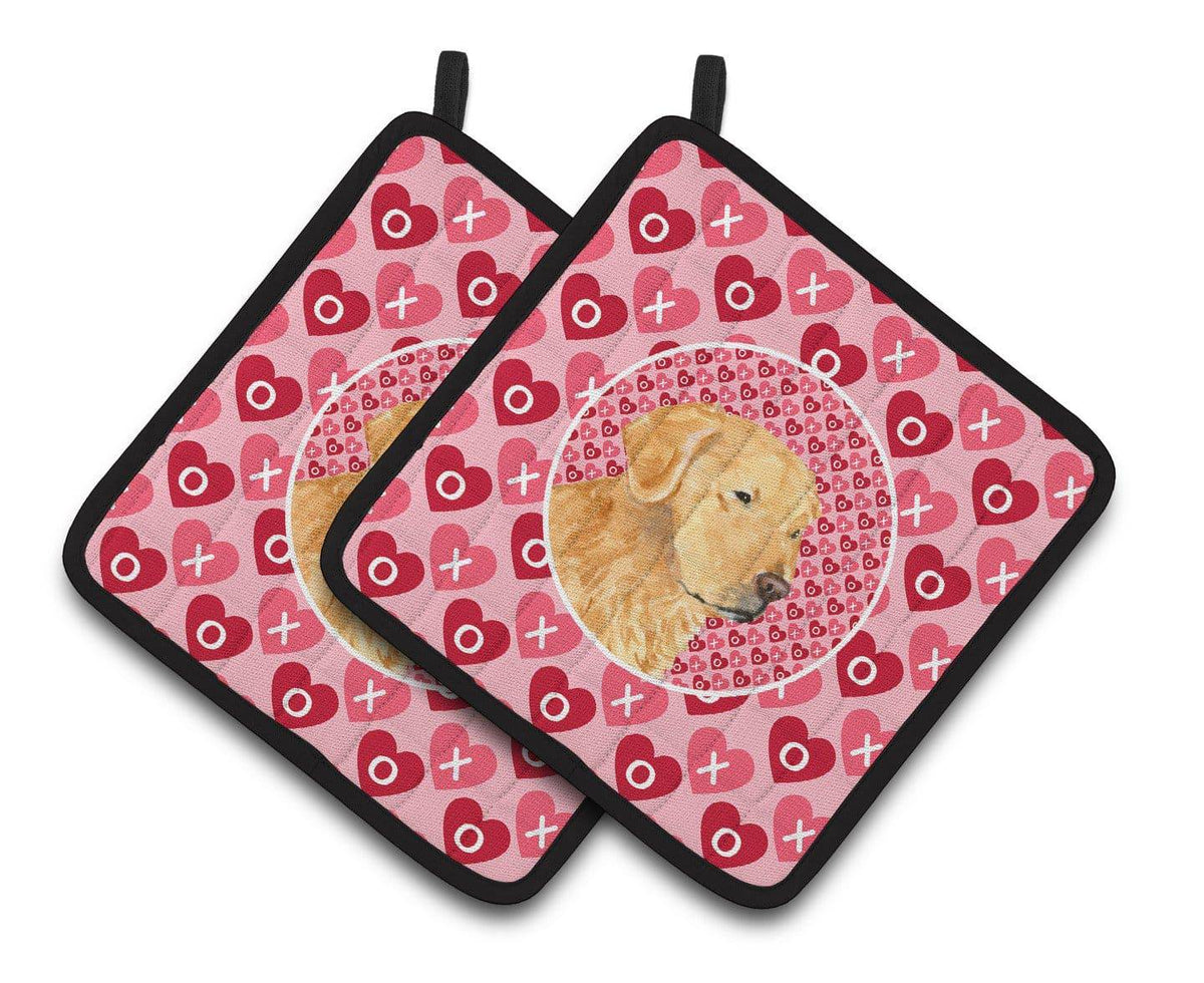 Golden Retriever Hearts Love Valentine&#39;s Day Pair of Pot Holders SS4476PTHD - the-store.com