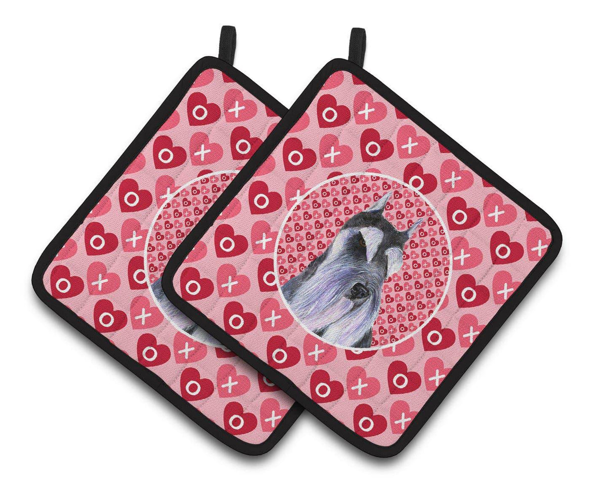 Schnauzer Hearts Love and Valentine&#39;s Day Portrait Pair of Pot Holders SS4477PTHD - the-store.com