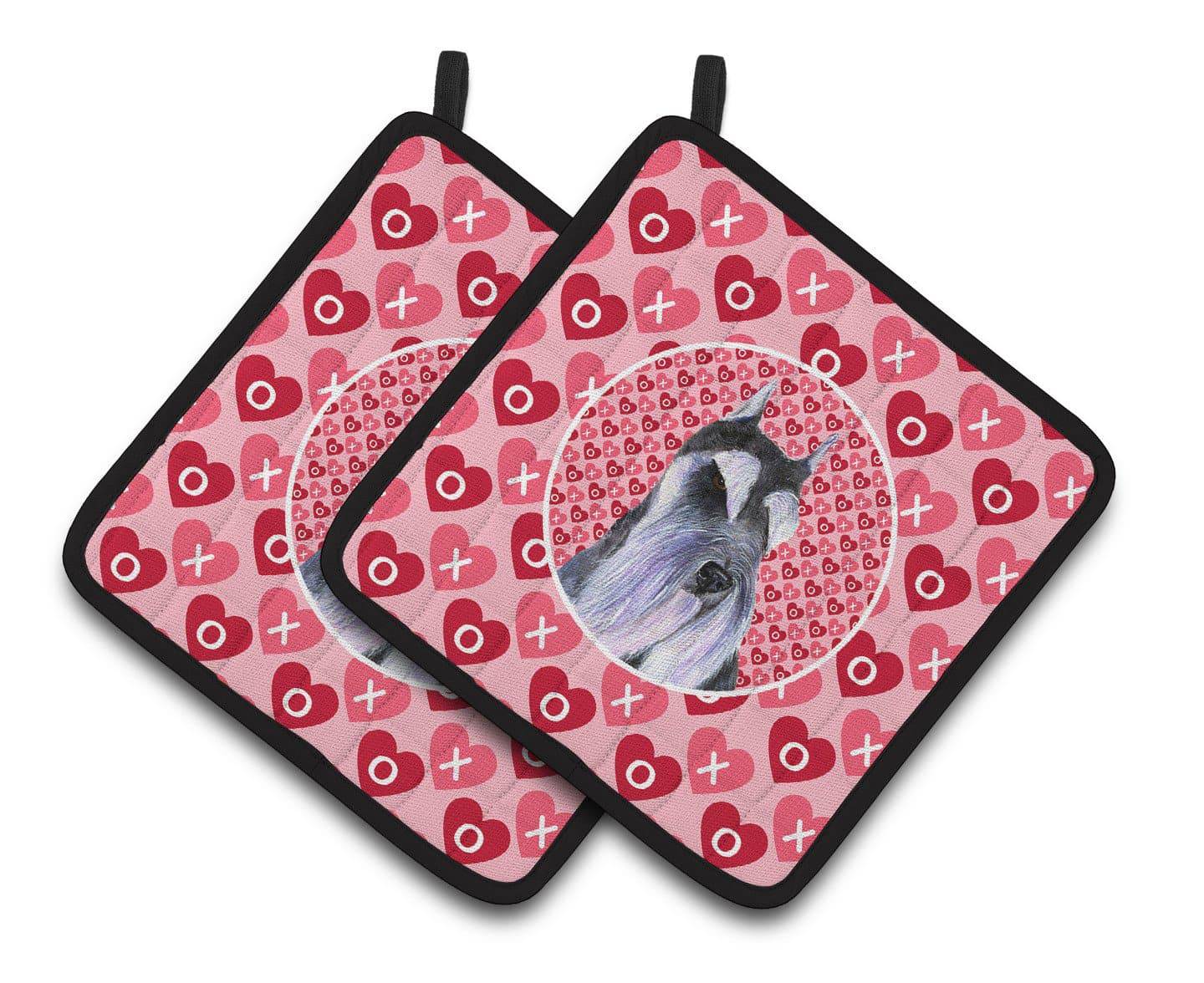 Schnauzer Hearts Love and Valentine's Day Portrait Pair of Pot Holders SS4477PTHD - the-store.com