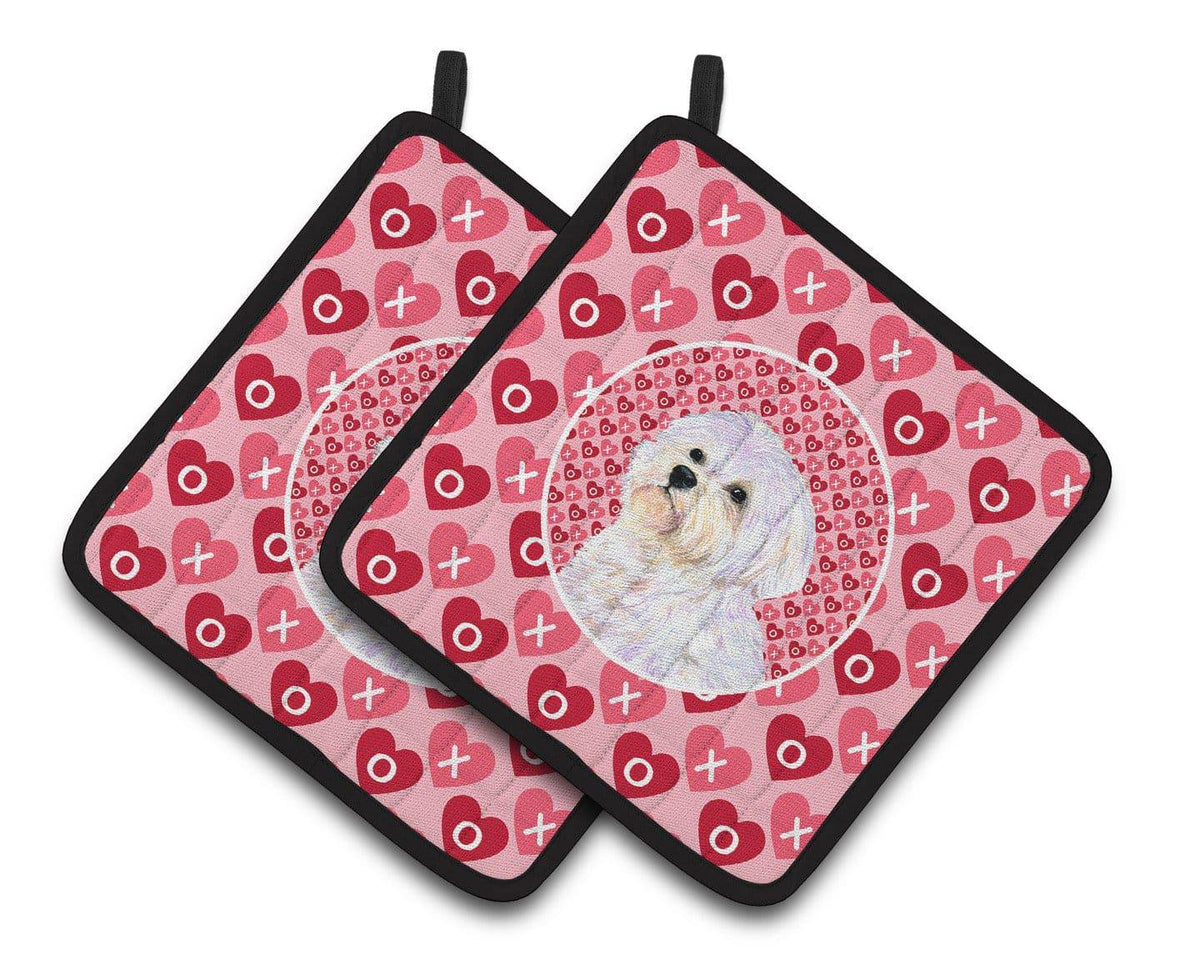 Maltese Hearts Love and Valentine&#39;s Day Portrait Pair of Pot Holders SS4481PTHD - the-store.com