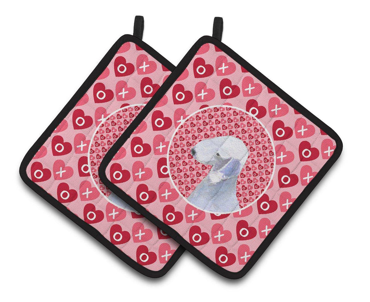 Bedlington Terrier Hearts Love and Valentine&#39;s Day Portrait Pair of Pot Holders SS4483PTHD - the-store.com