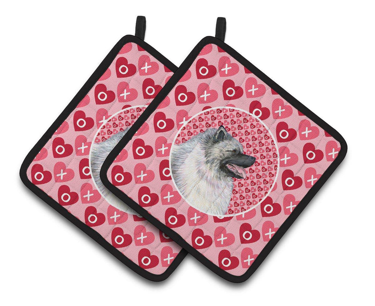Keeshond Hearts Love and Valentine&#39;s Day Portrait Pair of Pot Holders SS4488PTHD - the-store.com