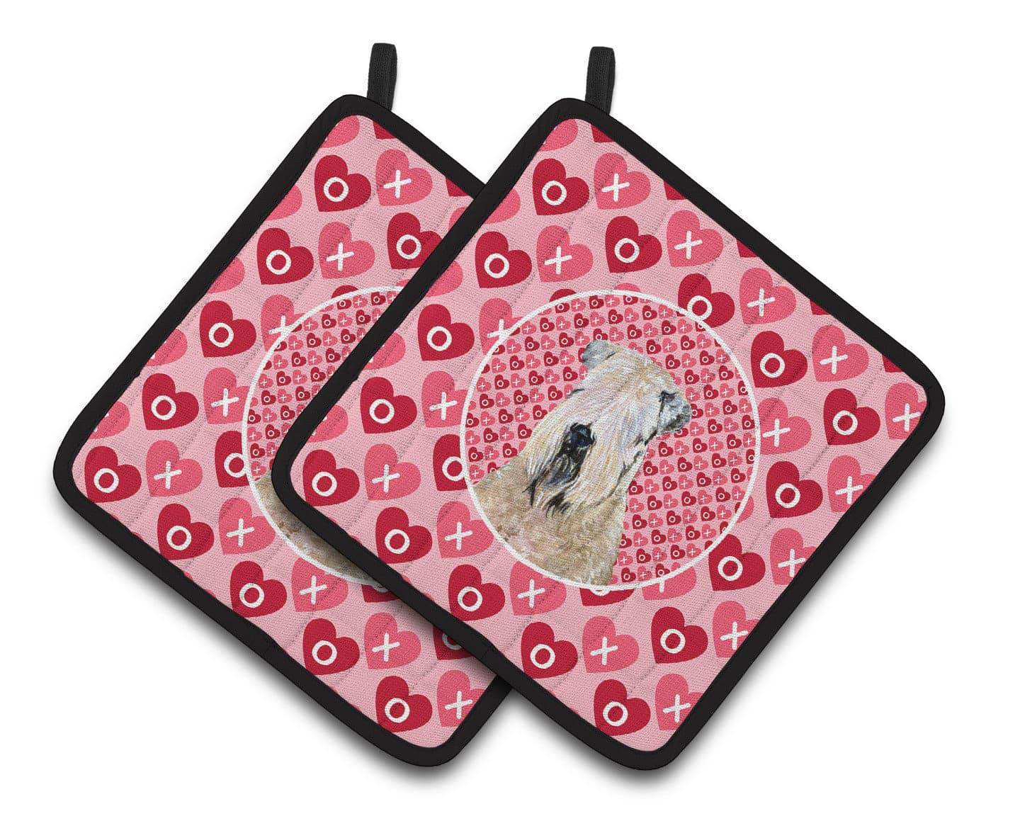 Wheaten Terrier Soft Coated Hearts Love Valentine's Pair of Pot Holders SS4493PTHD - the-store.com
