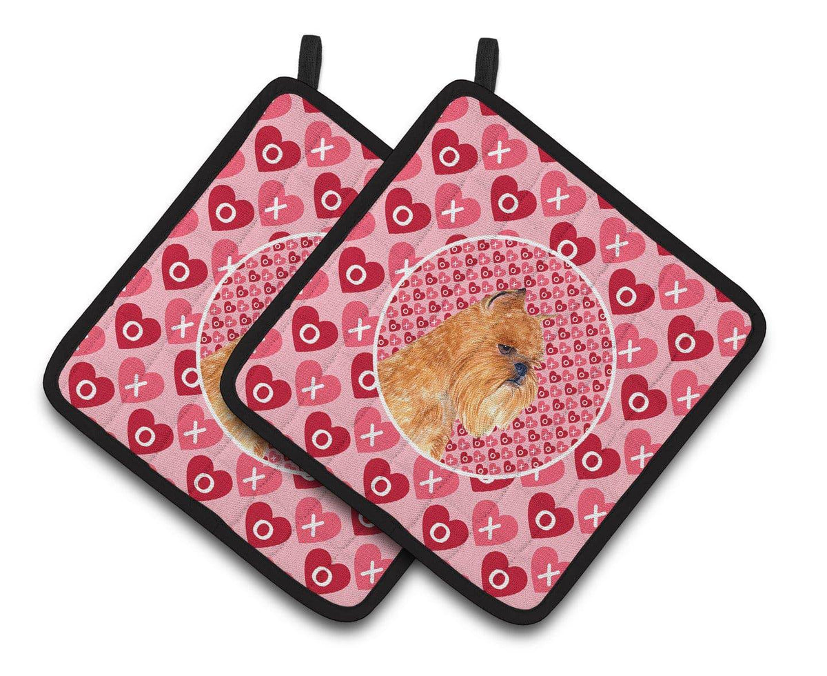 Brussels Griffon Hearts Love and Valentine&#39;s Day Portrait Pair of Pot Holders SS4494PTHD - the-store.com