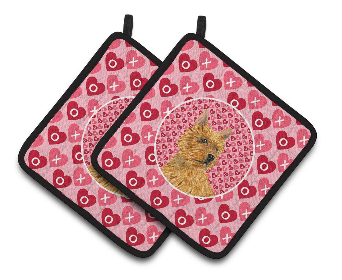 Norwich Terrier Hearts Love and Valentine&#39;s Day Portrait Pair of Pot Holders SS4499PTHD - the-store.com