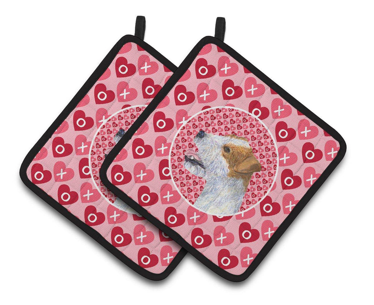 Jack Russell Terrier Hearts Love and Valentine&#39;s Day Portrait Pair of Pot Holders SS4504PTHD - the-store.com