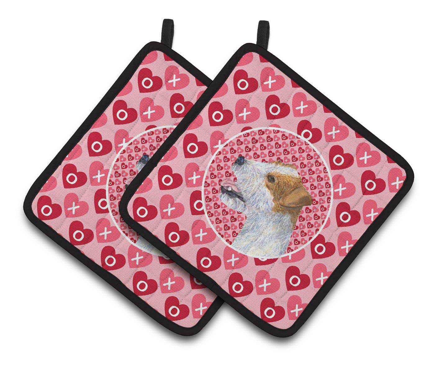 Jack Russell Terrier Hearts Love and Valentine's Day Portrait Pair of Pot Holders SS4504PTHD - the-store.com