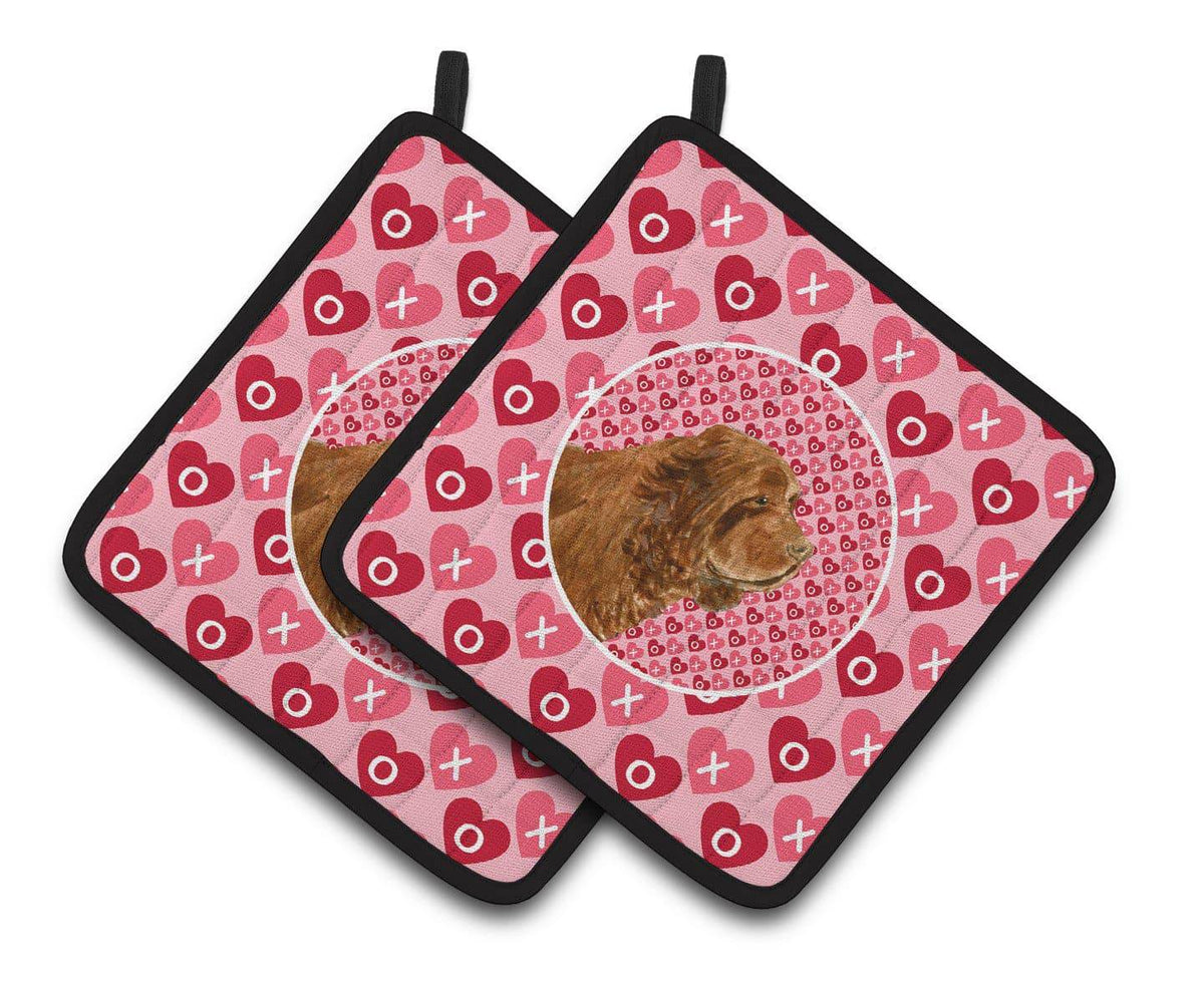 Sussex Spaniel Hearts Love Valentine&#39;s Day Pair of Pot Holders SS4510PTHD - the-store.com