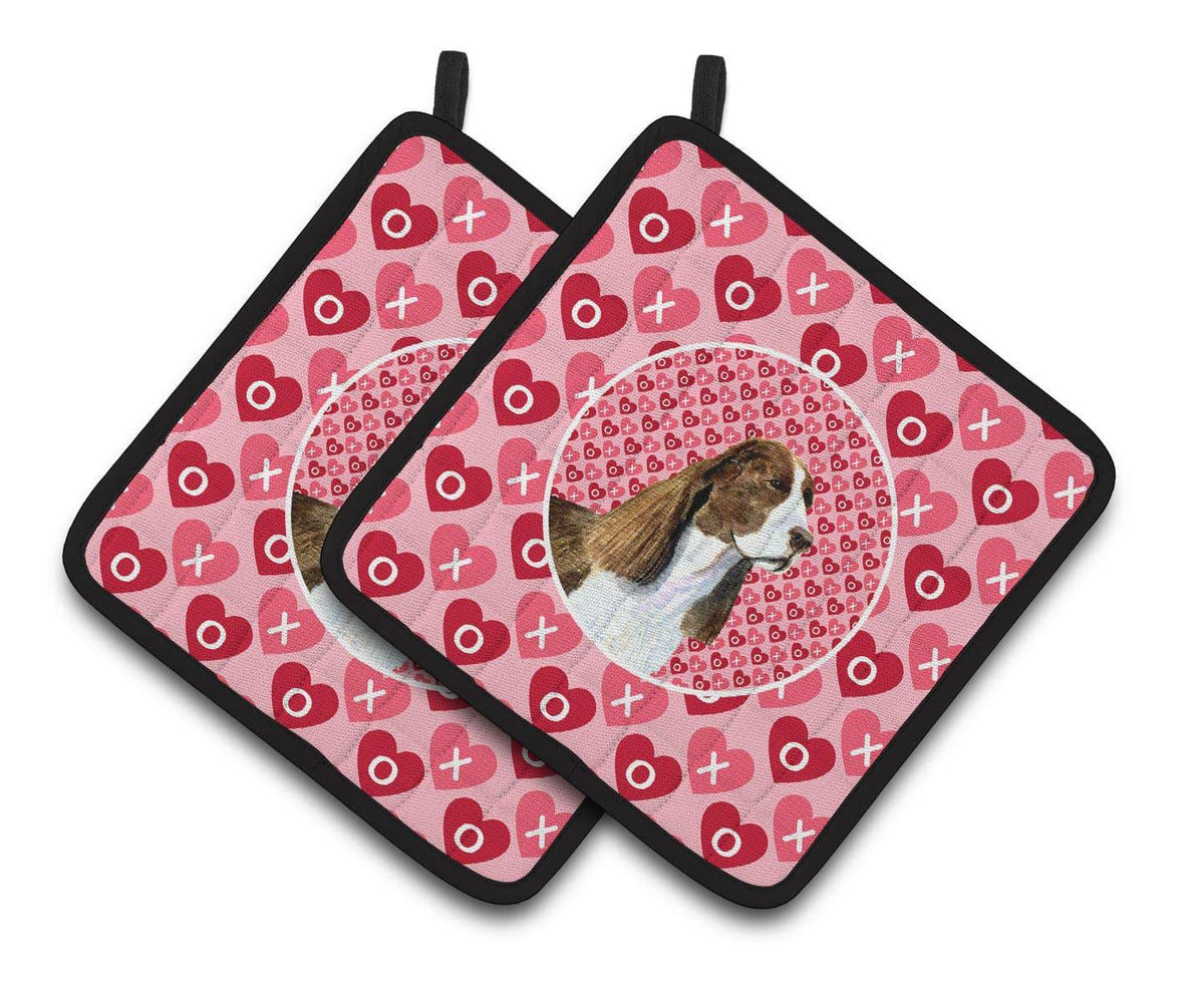 Springer Spaniel Hearts Love Valentine&#39;s Day Pair of Pot Holders SS4513PTHD - the-store.com