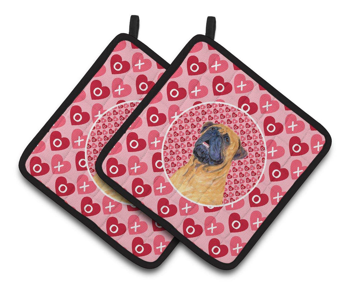 Mastiff Hearts Love and Valentine&#39;s Day Portrait Pair of Pot Holders SS4520PTHD - the-store.com