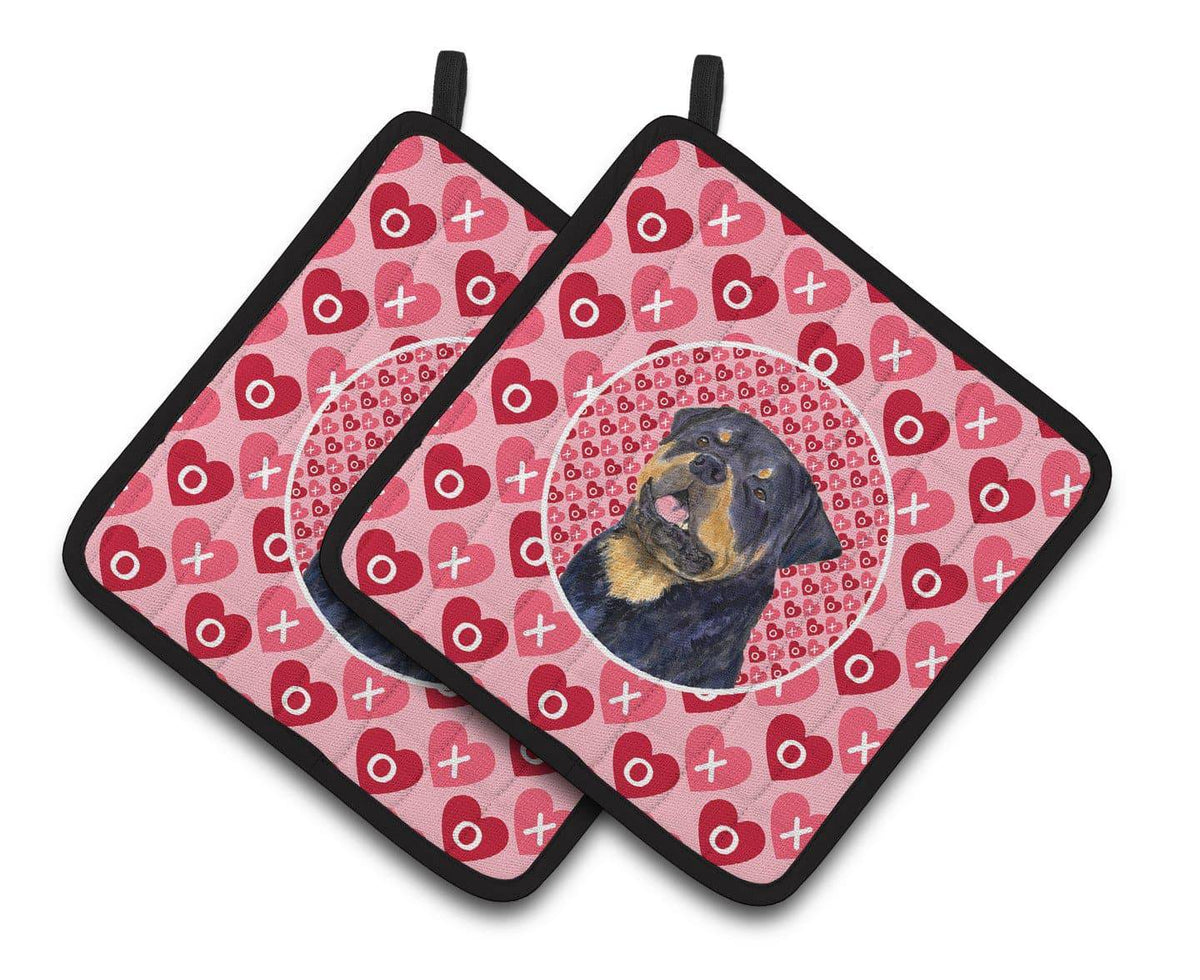 Rottweiler Hearts Love and Valentine&#39;s Day Portrait Pair of Pot Holders SS4524PTHD - the-store.com