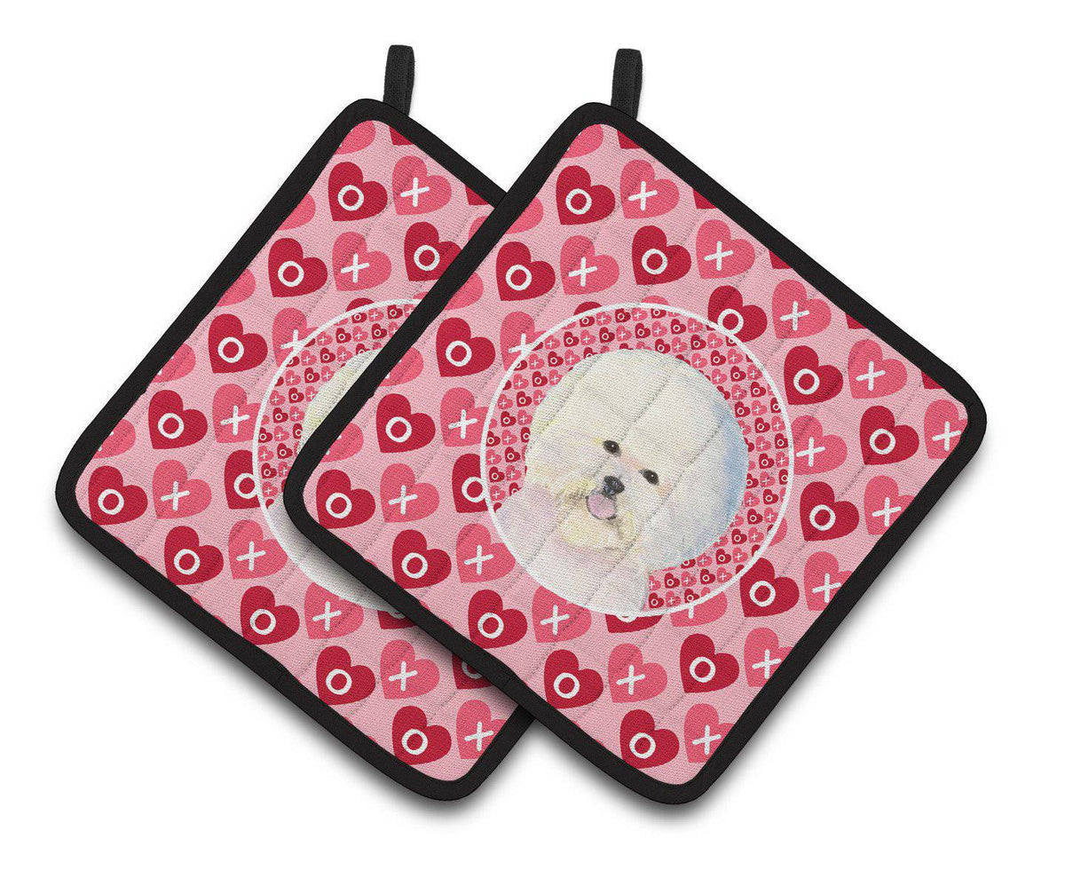 Bichon Frise Hearts Love and Valentine&#39;s Day Portrait Pair of Pot Holders SS4526PTHD - the-store.com