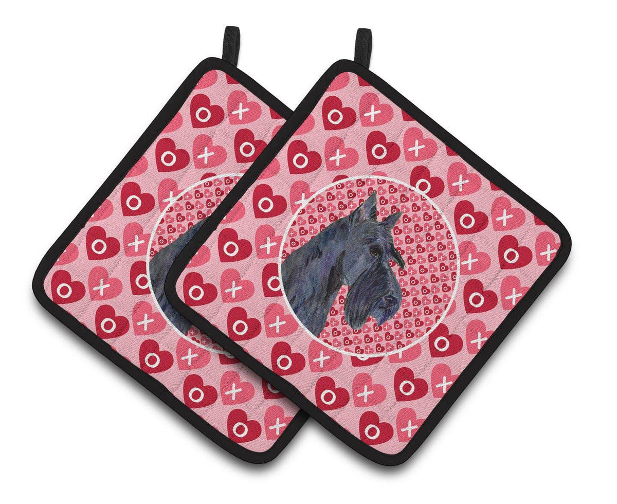 Scottish Terrier Hearts Love Valentine&#39;s Day Portrait Pair of Pot Holders SS4529PTHD - the-store.com