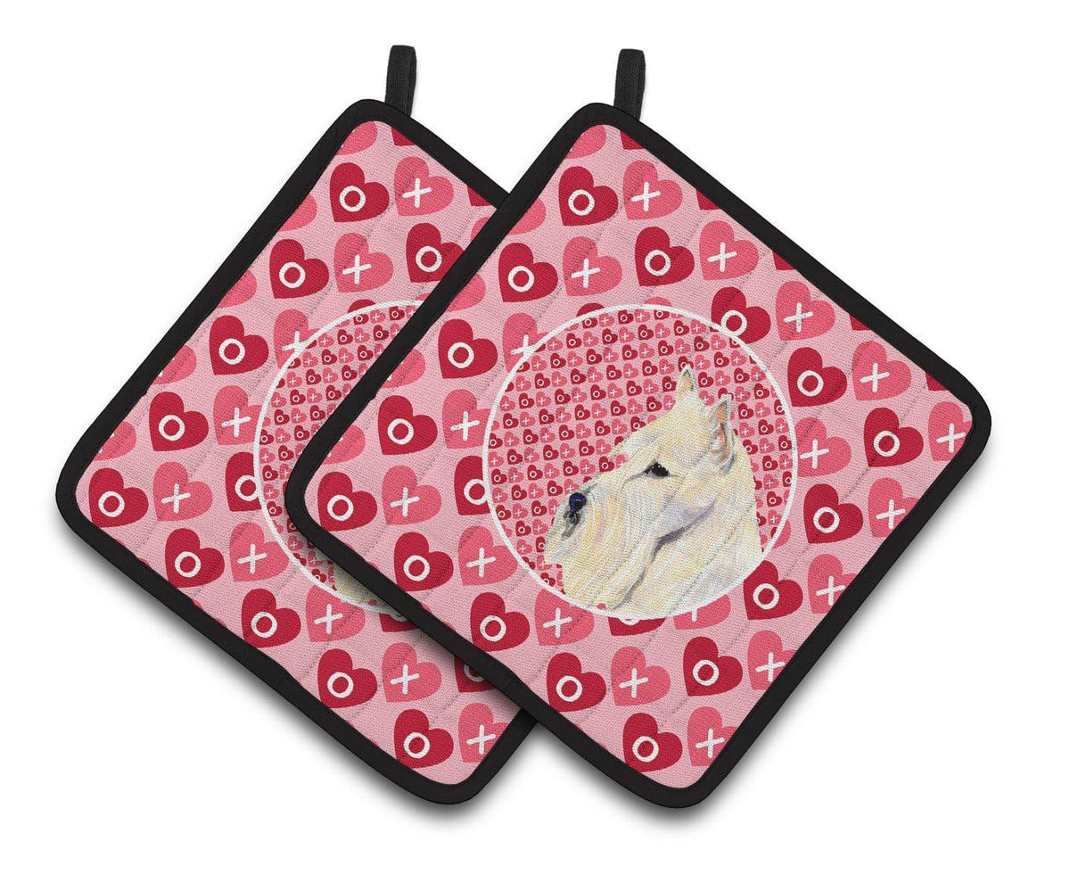 Scottish Terrier Hearts Love Valentine&#39;s Day Portrait Pair of Pot Holders SS4530PTHD - the-store.com