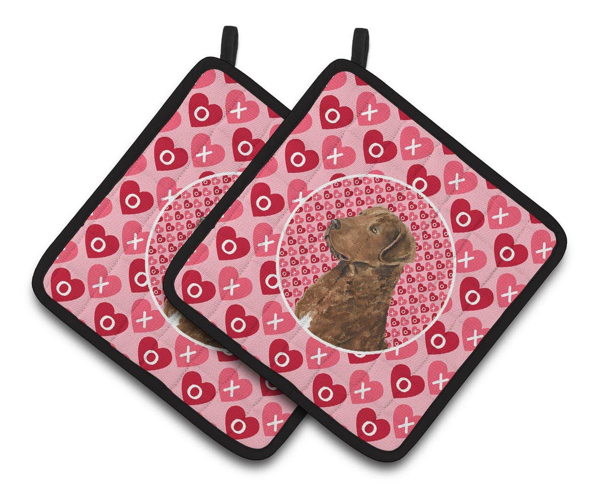 Chesapeake Bay Retriever Hearts Love and Valentine&#39;s Day Pair of Pot Holders SS4531PTHD - the-store.com