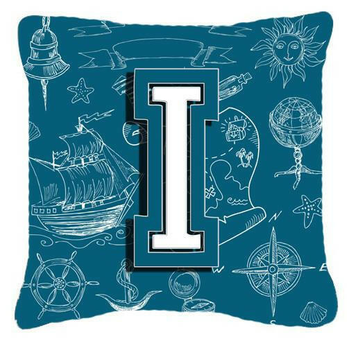 Letter I Sea Doodles Initial Alphabet Canvas Fabric Decorative Pillow CJ2014-IPW1414 by Caroline&#39;s Treasures