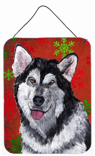 Alaskan Malamute Red Snowflakes Holiday Christmas  Wall or Door Hanging Prints SC9492DS1216 by Caroline's Treasures