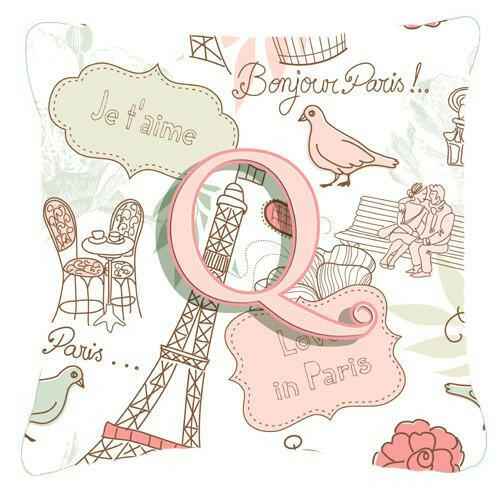 Letter Q Love in Paris Pink Canvas Fabric Decorative Pillow CJ2002-QPW1414 by Caroline&#39;s Treasures