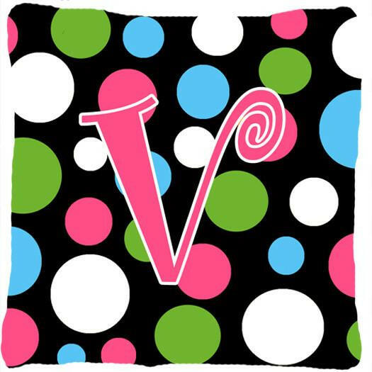 Monogram Initial V Polkadots and Pink Decorative   Canvas Fabric Pillow CJ1038 - the-store.com