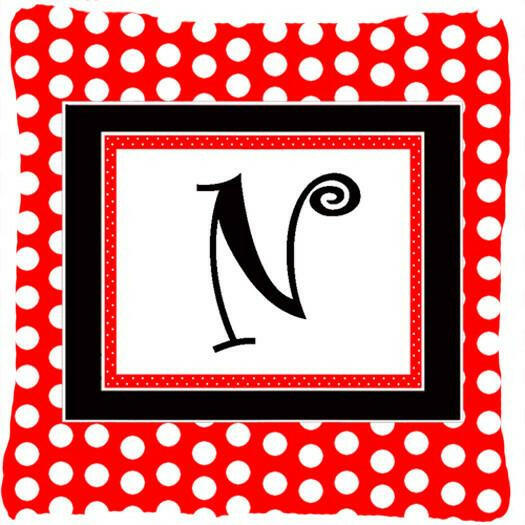 Letter N Initial Monogram Red Black Polka Dots Decorative Canvas Fabric Pillow - the-store.com