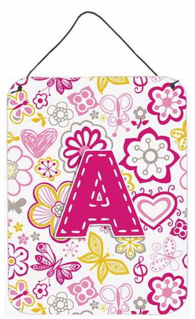 Letter A Flowers and Butterflies Pink Wall or Door Hanging Prints CJ2005-ADS1216 by Caroline's Treasures