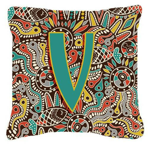 Letter V Retro Tribal Alphabet Initial Canvas Fabric Decorative Pillow CJ2013-VPW1414 by Caroline's Treasures
