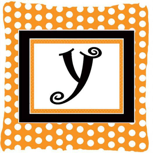 Monogram Initial Y Orange Polkadots Decorative   Canvas Fabric Pillow CJ1033 - the-store.com