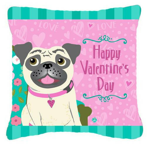 Happy Valentine&#39;s Day Pug Fabric Decorative Pillow VHA3002PW1414 by Caroline&#39;s Treasures
