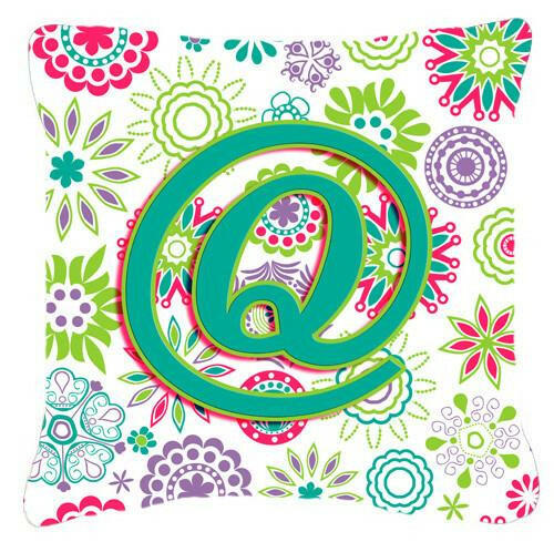 Letter Q Flowers Pink Teal Green Initial Canvas Fabric Decorative Pillow CJ2011-QPW1414 by Caroline&#39;s Treasures