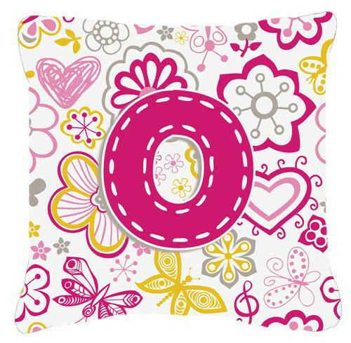 Letter O Flowers and Butterflies Pink Canvas Fabric Decorative Pillow CJ2005-OPW1414 by Caroline&#39;s Treasures