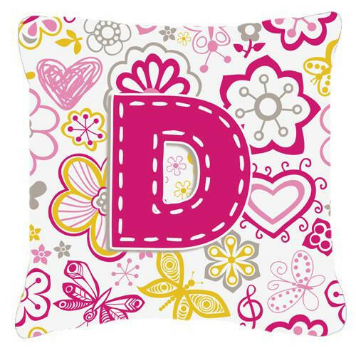Letter D Flowers and Butterflies Pink Canvas Fabric Decorative Pillow CJ2005-DPW1414 by Caroline's Treasures