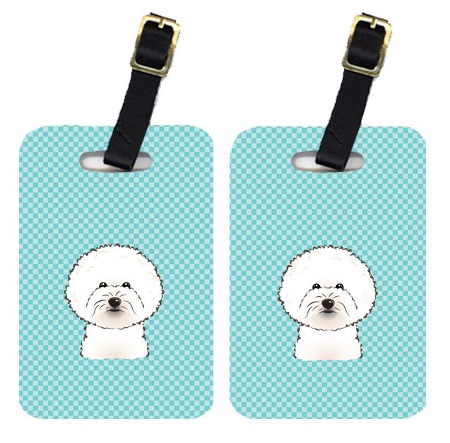 Pair of Checkerboard Blue Bichon Frise Luggage Tags BB1155BT by Caroline&#39;s Treasures