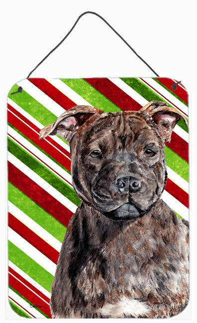 Staffordshire Bull Terrier Staffie Candy Cane Christmas Wall or Door Hanging Prints SC9801DS1216 by Caroline&#39;s Treasures