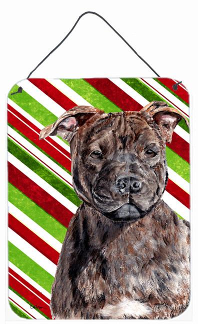 Staffordshire Bull Terrier Staffie Candy Cane Christmas Wall or Door Hanging Prints SC9801DS1216 by Caroline's Treasures