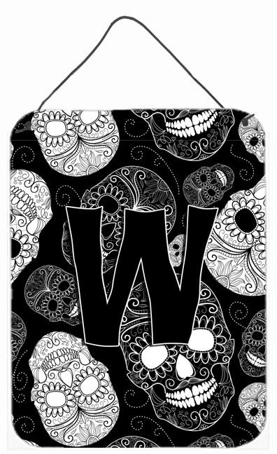 Letter W Day of the Dead Skulls Black Wall or Door Hanging Prints CJ2008-WDS1216 by Caroline&#39;s Treasures