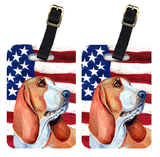 Pair of USA American Flag with Basset Hound Luggage Tags LH9017BT by Caroline's Treasures
