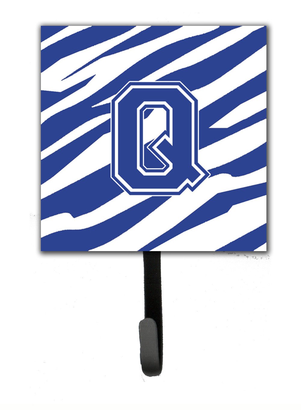 Letter Q Initial Tiger Stripe Blue and White Leash Holder or Key Hook by Caroline's Treasures