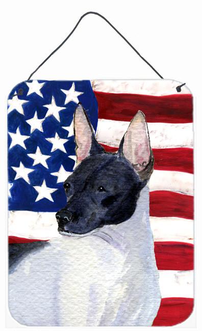 USA American Flag with Rat Terrier Aluminium Metal Wall or Door Hanging Prints by Caroline&#39;s Treasures