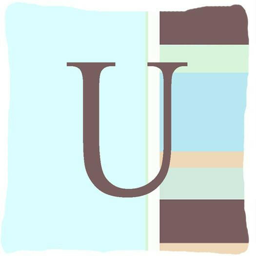 Letter U Initial Monogram - Blue Stripes Decorative   Canvas Fabric Pillow - the-store.com