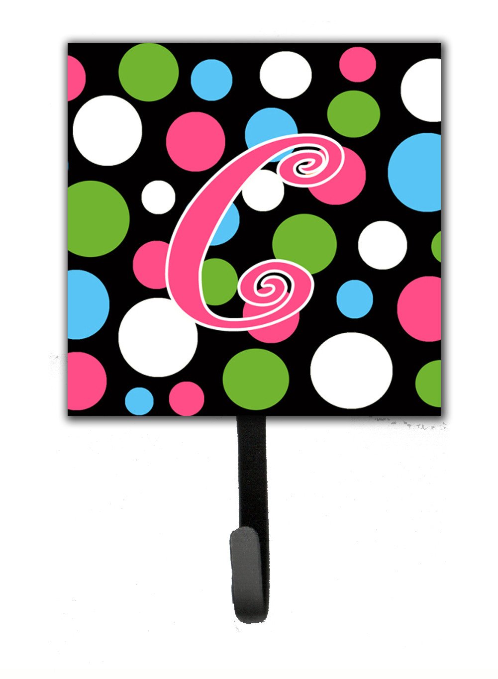Letter C Initial Monogram - Polkadots and Pink Leash Holder or Key Hook by Caroline&#39;s Treasures