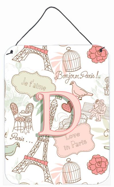 Letter D Love in Paris Pink Wall or Door Hanging Prints CJ2002-DDS1216 by Caroline&#39;s Treasures