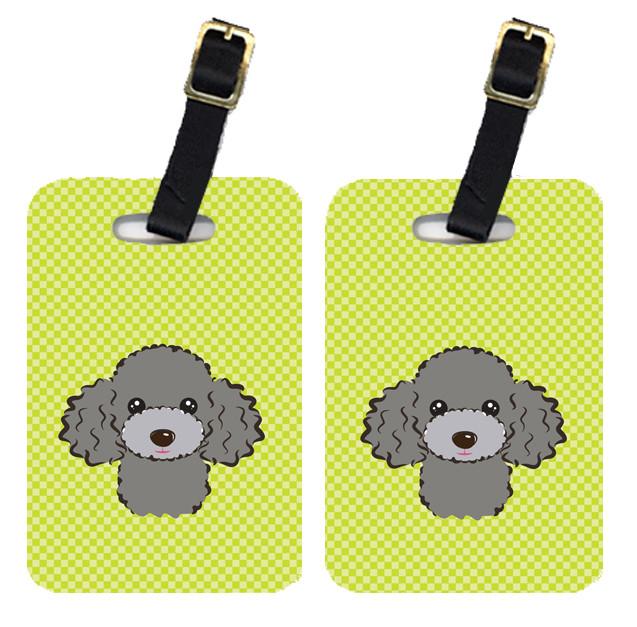 Pair of Checkerboard Lime Green Silver Gray Poodle Luggage Tags BB1321BT by Caroline&#39;s Treasures