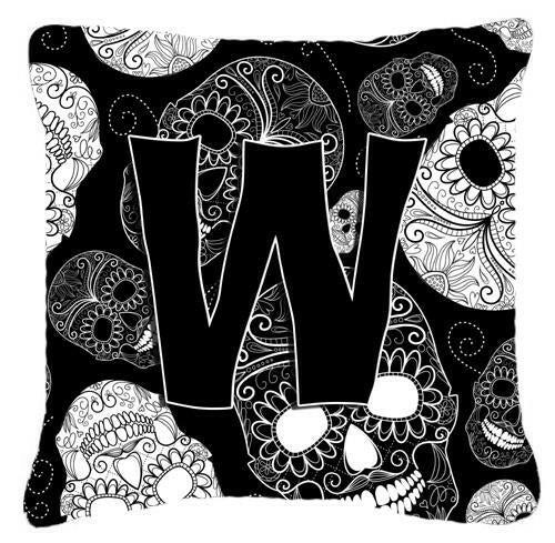 Letter W Day of the Dead Skulls Black Canvas Fabric Decorative Pillow CJ2008-WPW1414 by Caroline&#39;s Treasures