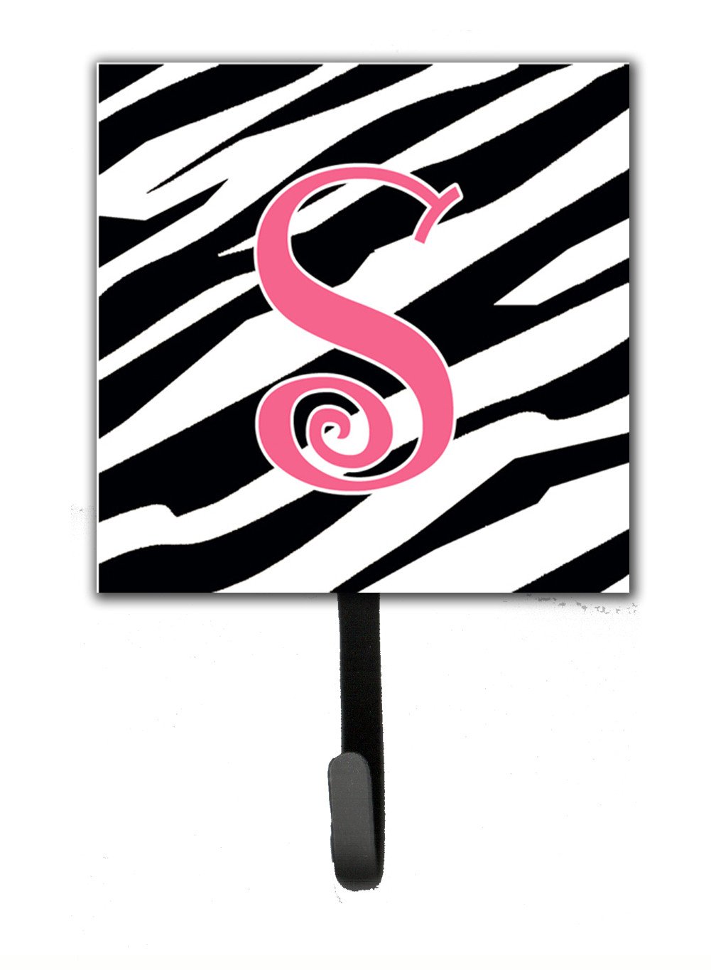 Letter S Initial Monogram - Zebra Stripe and Pink Leash Holder or Key Hook by Caroline&#39;s Treasures