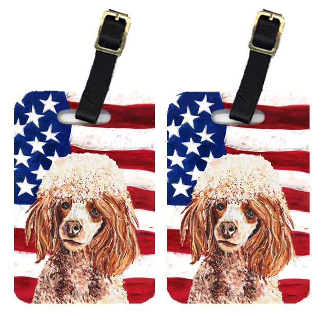 Pair of Red Miniature Poodle with American Flag USA Luggage Tags SC9627BT by Caroline&#39;s Treasures