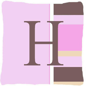 Letter H Initial Monogram - Pink Stripes Decorative   Canvas Fabric Pillow - the-store.com