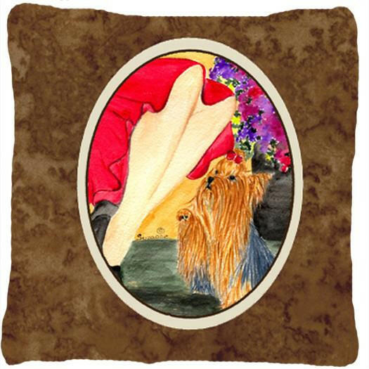 Lady with her Yorkie Decorative   Canvas Fabric Pillow by Caroline&#39;s Treasures