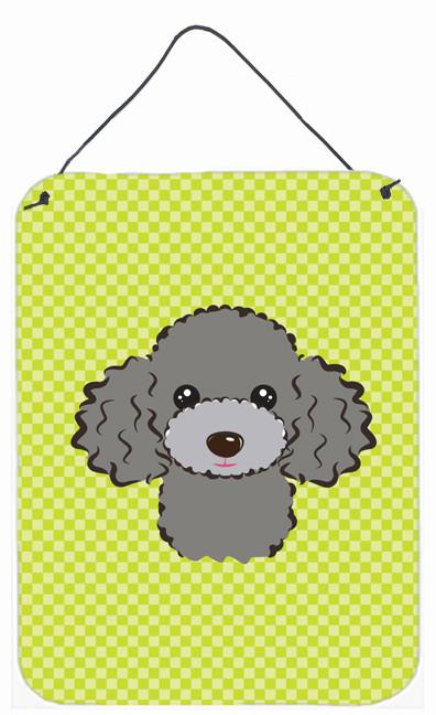 Checkerboard Lime Green Silver Gray Poodle Wall or Door Hanging Prints by Caroline&#39;s Treasures