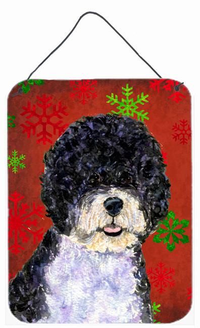 Portuguese Water Dog Red Snowflakes Holiday Christmas Wall Door Hanging Prints by Caroline&#39;s Treasures