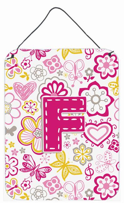 Letter F Flowers and Butterflies Pink Wall or Door Hanging Prints CJ2005-FDS1216 by Caroline's Treasures